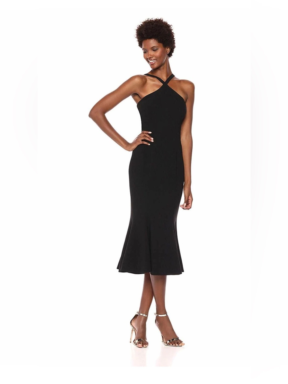 Dress the Population Tessa Spaghetti Strap Mermaid Midi Dress Women's SZ M Black
